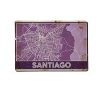 Retro Travel Map Signage Santiago Chile Metal Tin Sign