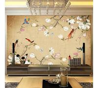 Retro Tree Branches Flowers Flying Birds Butterflies Modern 3D Wallpaper Premium Textured Silk Neutral Tones Material Ideal for Living Room Bedroom-300cm×210cm