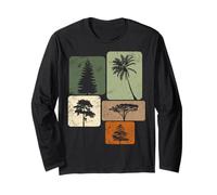 Retro Tree Silhouette Nature Palm Acacia Pine Cedar Conifer Long Sleeve T-Shirt
