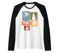 Retro Tree Silhouette Nature - Palm, Pine, Acacia, Cedar Raglan Baseball Tee