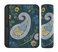 Retro Trendy Floral Paisley Blue Green 2 Pack seat Belt Strap Stop seat Belt Cutting into Neck for Sedan forro para cinturon de seguridad