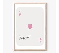 Retro Trendy Wall Art Pink Queen of Hearts Poster Poker Canvas Wall Art Pink Ace Card Poster Pink Lucky You Poster funny preppy art playing card Canvas Wall Art pink aesthetic posters 16x24in No Frame