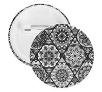 Retro Tribal Mandala Flowers Islam, Arabic, Indian, Ottoman Motifs 1 PC Round Tinplate Badge, Badge Lapel Tie Pin, Lightweight Button Badge for Women Men Office Worker Teacher Student Decor