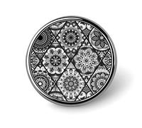 Retro Tribal Mandala Flowers Islam, Arabic, Indian, Ottoman Motifs Round Badge Smooth Surface Lapel Tie Pin, Lightweight Badge for Women Men Office Worker Nurse Teacher Student Shirts Backpack