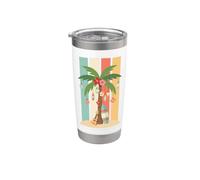 Retro Tropical Palm Tree Surfboard Ukulele Hawaiian Beach Stainless Steel Insulated Tumbler