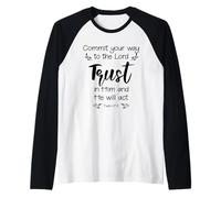 Retro Trust in Him He Will Act - Bible Verse Christian Faith Raglan Baseball Tee