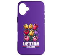 Retro Tulip Flowers Amsterdam Netherlands Colorful Travel Case for iPhone 16 Plus