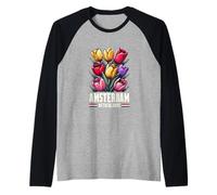Retro Tulip Flowers Amsterdam Netherlands Colorful Travel Raglan Baseball Tee