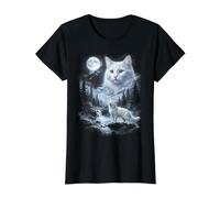 Retro Turkish Angora Cat Moon 90s Bootleg Meme Kitten Cats Value Graphic T-Shirt, Women, Black, XS