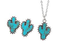 Retro Turquoise Cow Head Boots Cactus Star Love Heart Shape Necklaces Earrings Set Bohemia Western Cowboy Cowgirl Bull Head Pendant Necklace for Women Country Concert Dress Party Jewelry Gifts, Resin