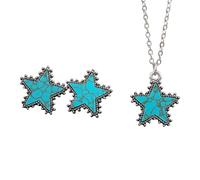 Retro Turquoise Cow Head Boots Cactus Star Love Heart Shape Necklaces Earrings Set Bohemia Western Cowboy Cowgirl Bull Head Pendant Necklace for Women Country Concert Dress Party Jewelry Gifts, Resin