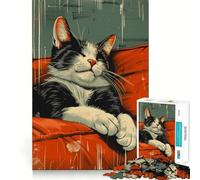Retro Tuxedo Cat Sleeping 1000 Piece Jigsaw Puzzle for Adults Memory Gain Gentle Leisure Design Assembly Art Collection Piece (38x26cm)
