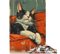 Retro Tuxedo Cat Sleeping Jigsaw Puzzles Puzzles for Adults Kids. 1000 Piece Impossible Challenge Toy Educational Games Home Decoration for Adults& Kids Age 14 Years Up 1000pcs (38x26cm)