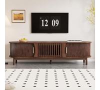Retro TV Stand Cabinet with Sliding Doors Pull-Down Door Openwork Design | 165cm Brown Wooden Tv Cabinet with 5 Legs, Storage Tv Unit for 65 Inch TV