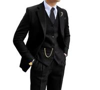 Retro Tweed Brown Men Suit 3 Piece Herringbone Slim Fit Suits Wedding Tuxedos Set Prom Jacket Blazers Vest Pants for Mens, Black, S