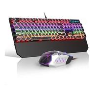 Retro Typewriter Keyboard and Mouse Combo, Cute Black Keyboard with Linear Red Switches, Full Size Wired Mechanical Gaming Keyboard, Cool Light Up Keyboard and Mouse for Gaming,Work,Mac,PC,Windows