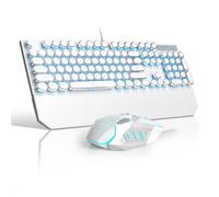 Retro Typewriter Keyboard and Mouse Combo, Cute White Keyboard with Linear Red Switches, Full Size Wired Mechanical Gaming Keyboard, Cool Light Up Keyboard and Mouse for Gaming,Work,Mac,PC,Windows