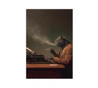 Retro Typewriter, Smoking Cat, Emotional Writer, Art Canvas Poster Wall Art Decor Print Picture Paintings for Living Room Bedroom Decoration 20x30inch(50x75cm)