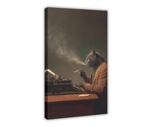 Retro Typewriter, Smoking Cat, Emotional Writer, Art Canvas Poster Wall Art Decor Print Picture Paintings for Living Room Bedroom Decoration 16x24inch(40x60cm)