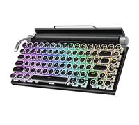 Retro Typewriter Wireles Mechanical Gaming Keyboard, Bluetooth 5.0 Office Computer Vintage Keyboards 83-Key Blue Switches Punk Round Keycap, LED Backlight, Compatible with PC/Laptop/Pad/Phone, Black
