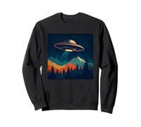 Retro UFO Alien Abduction Mountain Forest Scene Sweatshirt