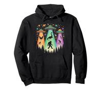Retro UFO Beams Bigfoot and Folklore Creatures Pullover Hoodie