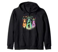 Retro UFO Beams Bigfoot and Folklore Creatures Zip Hoodie