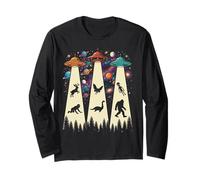 Retro UFO Beams Bigfoot and Mystery Creatures Long Sleeve T-Shirt
