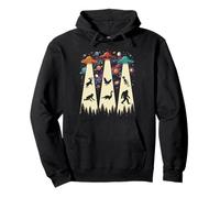 Retro UFO Beams Bigfoot and Mystery Creatures Pullover Hoodie