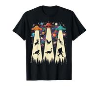 Retro UFO Beams Bigfoot and Mystery Creatures T-Shirt