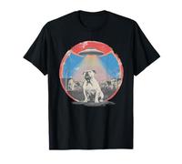 Retro UFO Bulldog Abduction Vintage Sci Fi Alien Invasion T-Shirt