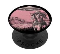 Retro UFO Dachshund Cowboy Western Alien Sci Fi Pastel PopSockets Adhesive PopGrip