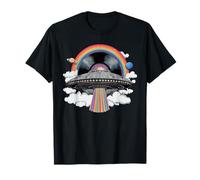 Retro UFO Flying Saucer Vintage Rainbow Sci Fi Vinyl Record T-Shirt