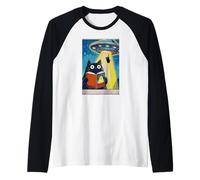 Retro UFO Funny Cat Abduction Alien Conspiracy Flying Saucer Raglan Baseball Tee