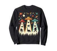 Retro UFO Scene with Folklore Creatures in Space Sweatshirt