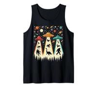 Retro UFO Scene with Folklore Creatures in Space Tank Top