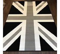 Retro Union Jack Black/Silver/White Design 120cm x 170cm Approx 6x4 Rug/mat