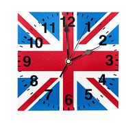 Retro Union Jack British Flag Pattern Square Wall Clock 8 Inch Battery Operated Quartz Quiet Wall Clock for Kitchen Living Room Bedroom Office