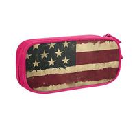 Retro USA Flag Pencil Case for Boys Girls Vintage American Flag Large Pen Bag Desk Stationery Organizer Pencil Pouch for School Office Zippered Makeup Bag