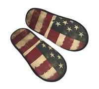 Retro Usa Flag Slippers for Women Men Vintage American Flag Non-Slip House Slippers Indoor Comfy Fuzzy Footwear Memory Foam Bedroom Travel Shoes M