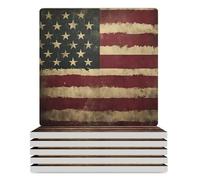 Retro Usa Flag Square Ceramic Coasters Set of 6 with Cork Backing Vintage American Flag Heat Resistant Drink Coaster Heat Resistant Kitchen Bar Pads for Mugs Glasses