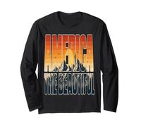 Retro USA Landscape Mountain Forest Sunset Graphic Long Sleeve T-Shirt