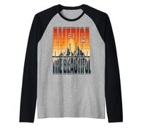 Retro USA Landscape Mountain Forest Sunset Graphic Raglan Baseball Tee