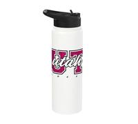 Retro Utah Cheer Pink Leopard Varsity State Art Stainless Steel Insulated Water Bottle