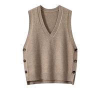 Retro V Neck Knitted Vest for Women Perfect for Spring and Autumn Solid Color Casual Sweater Vest Duster Sweater Vest Womens Plus Size Khaki
