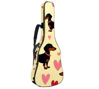 Retro Valentine Dachshund Pattern Acoustic Guitar Bag, Guitar Case Gig Bag 40 41 42 inch with Dual Adjustable Shoulder Strap and Back Hanger Loop