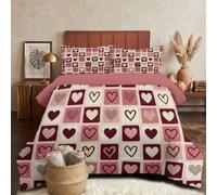 Retro Valentine'S Day Coverless Duvet King, Washable Coverless Quilt Comforter with Matching Pillowcase and Reversible Design Super Soft Warm Comfy Heart-Shaped Squares Camping Blanket, 240x220cm