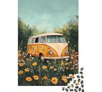 Retro Van Art 1000 Pieces Fade-resistant Printing Flower Power Brain Training Puzzle Display Worthy Design Get Well Soon Gift Vintage Inspired 70x50cm/1000pcs