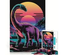 Retro Vaporwave Dinosaur Sunset Jigsaw Puzzle 1000 Piece for Teenagers Reason Skill Toy Relaxing Fun Exact Cut (50x75cm)