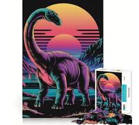 Retro Vaporwave Dinosaur Sunset Jigsaw Puzzles for Adults1000 Pieces Mind Skill Toy Quiet Hobby Design Assembly (38x26cm)